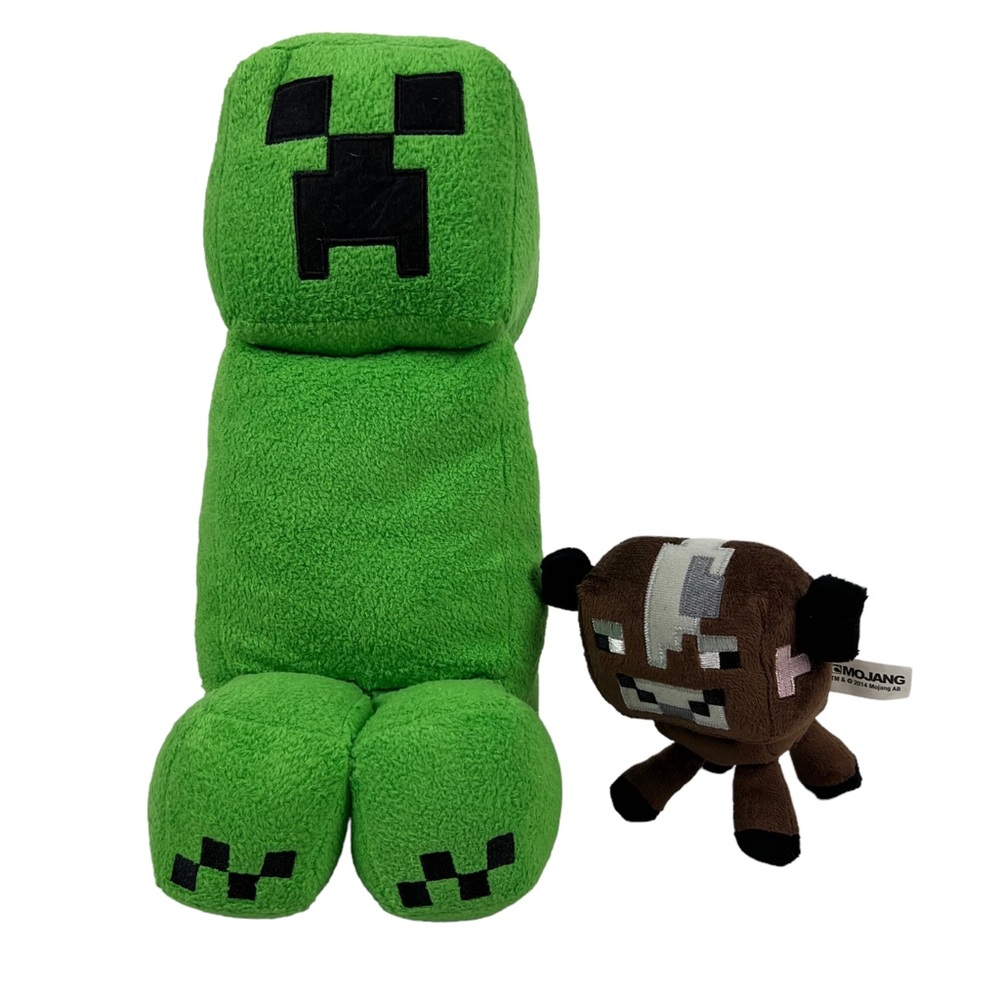 Minecraft Creeper 13” Green Cow Brown 5” Plush Mojang Minecraft Plush Toy Lot 2